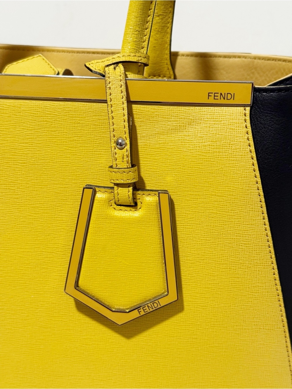 Fendi 2Jours Medium Tricolor Elite Leather Tote Bag - Yellow / Grey / Black - Picture 2 of 16